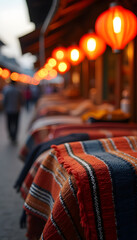 Colorful Textile at Lantern-Lit Market Street
