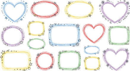 Collection of Hand Drawn Doodle Frames and Borders in Various Shapes and Colors Keywords: frame, border, doodle, hand drawn