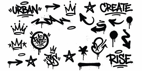 Graffiti Style Black and White Urban Art Elements and Words Keywords: graffiti, urban, art, spray paint, tag, lettering, drip © Rasel