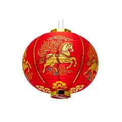 Red Chinese Lantern with Gold Horse Design Celebrating New Year
