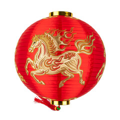 Red Chinese Lantern with Golden Horse for New Year Celebrations