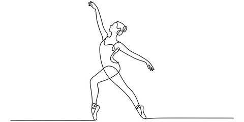 Elegant continuous line drawing of a ballerina performing a graceful ballet pose © Nikhil Ray