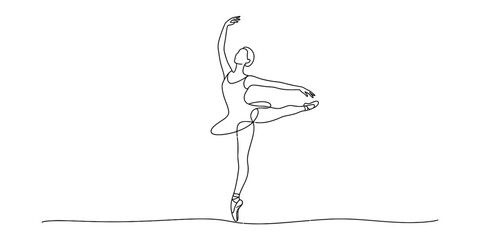 Elegant continuous line drawing of a ballerina performing a graceful dance pose © Nikhil Ray