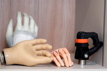 Examples of realistic prosthetics and mechanical sensors of the human hand and arm, the concept of...