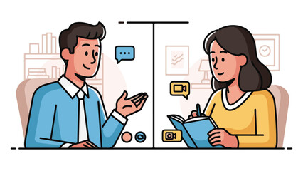 Modern Flat Design Vector of Virtual Meeting with Man and Woman