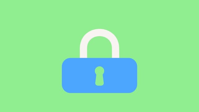 Pad Lock Flat Animation Cartoon Icon. 4K Video Transparent Alpha Channel. Animated Icon Green Screen, Editable Transparent Background.