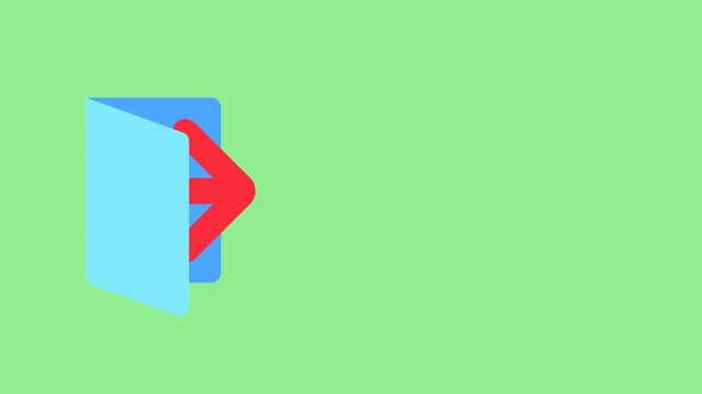 Exit Flat Animation Cartoon Icon. 4K Video Transparent Alpha Channel. Animated Icon on Green Screen, Editable Transparent Background.
