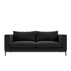 A simple and modern living room scene featuring a black couch with two pillows on top