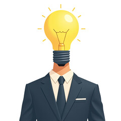 A person wearing a suit and holding a light bulb on their head, possibly for creative or humorous purposes