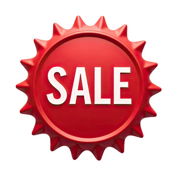 A bright red bottle cap with the word 'sale' written on it, perfect for use in commercial or promotional contexts