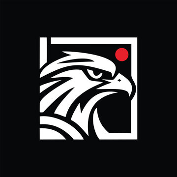 Eagle head mascot logo icon in square frame isolated on black background Vector illustration hawk face