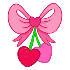 Valentine Cute Cherry and Love Ribbon Icon 