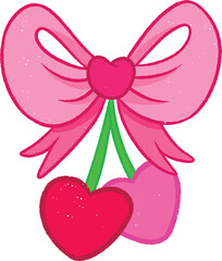 Valentine Cute Cherry and Love Ribbon Icon 