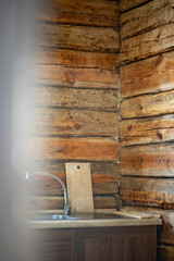Fototapeta premium a wooden beam wall in the kitchen