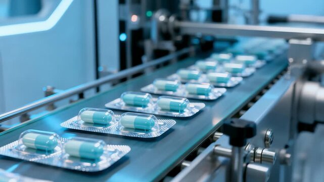 Conveyor Moves Blister Packs Of Capsules Into Sealing Stations