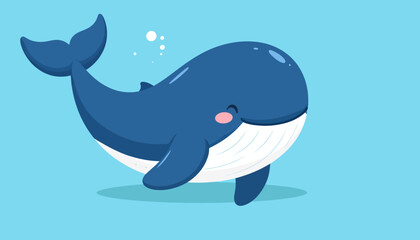 Naklejka premium Cute Blue Whale Cartoon Illustration
