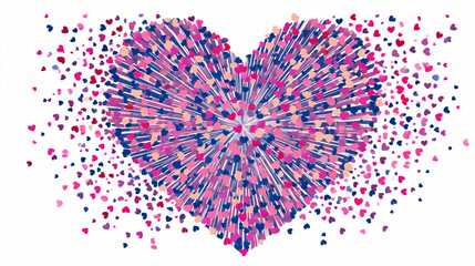 Valentine's Day Heart Explosion with Pink, Blue, and Purple Hearts