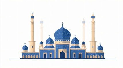 Islamic Mosque Illustration with Blue Domes and Minarets