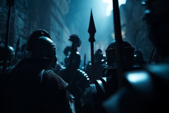 Nighttime counterattack led by Marcus Furius Camilus, Roman soldiers emerge from shadows in desperate battle, cinematic Dutch angle scene.