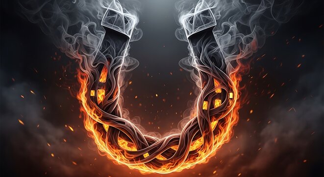 Fiery Iron Chain with Smoke and Embers.