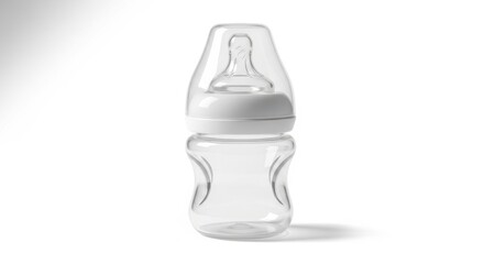 Clear baby bottle on white