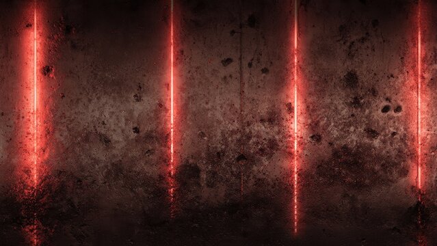 Dark Red Grunge Concrete Wall with Neon Lights