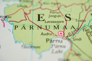 Naklejka premium Closeup detailed map view of Parnumaa region in Estonia.
