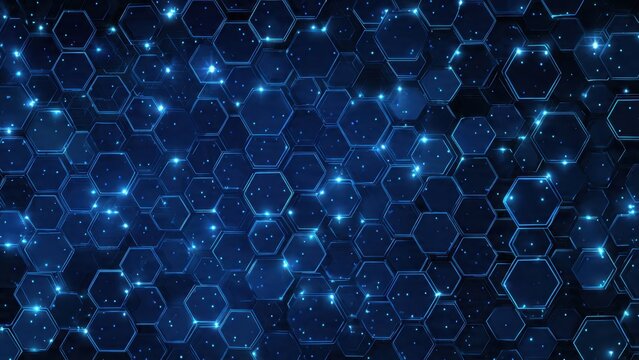Hexagonal grid with glowing particles