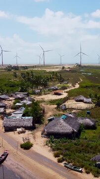 Mandacaru Village At Lencois Maranhenses Maranhao Brazil. Aerial View Of Stunning Beach With Crystal Clear Waters. Leisure Falls Powerful Waterfall Beauty. Leisure Nature.