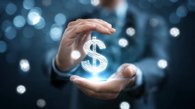 Businessman Holding Dollar Sign Symbol.