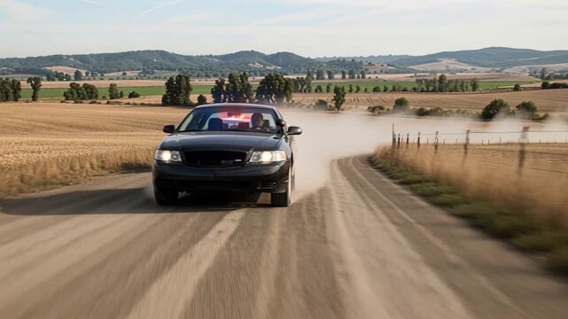 Vigorous Chase Across Farmland With Flashing Lights And Urgent Sirens
