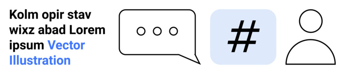 Obraz premium Speech bubble, metadata tag symbol, profile avatar, and placeholder text representing communication, social media, interaction, networking, online collaboration, modern design concepts simple