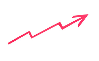 Obraz premium Close-up of an upward curved red arrow drawn with marker on a white background.