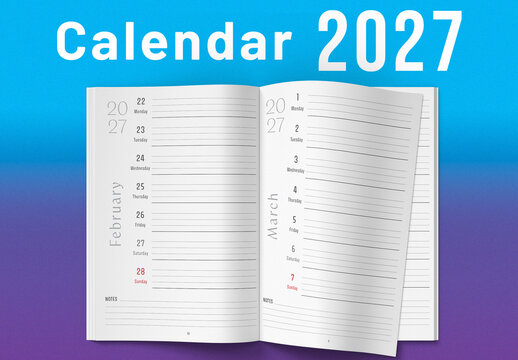 Daily calendar planner for 2027 template        