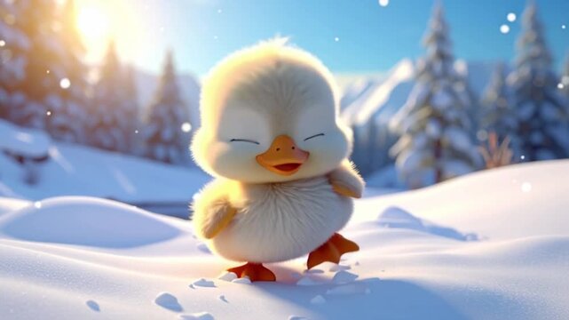 Niedliche Ente im Schnee