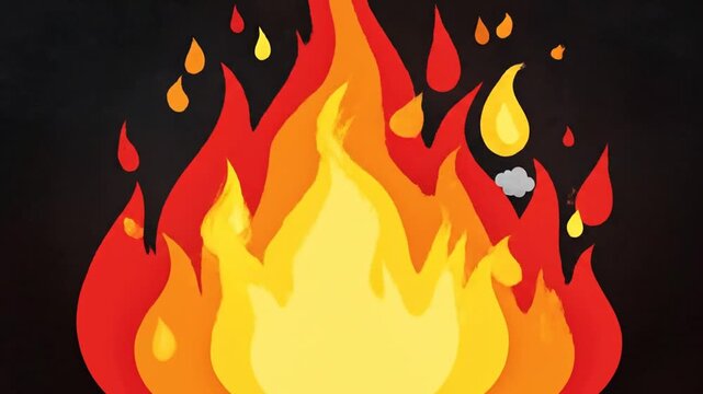 Animated Fire Effect on Black Background with Ember and Smoke, Cartoon Style, Looping Video