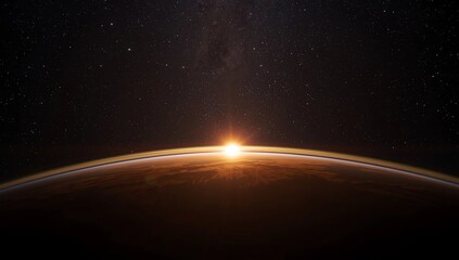 Fototapeta premium Landscape with Milky way galaxy. Sunrise and Earth view from space with Milky way galaxy
