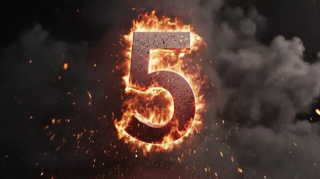 Fiery Countdown Video from Ten to One with Burning Numbers and Explosive Smoke Effects