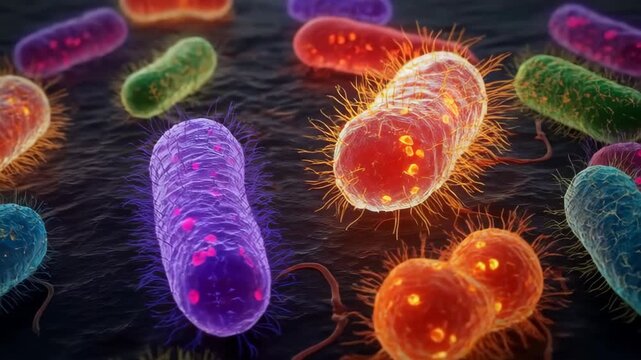 Microbial Landscape: Vivid micro-organisms in a captivating display of colors and forms, showcasing their intricate details.