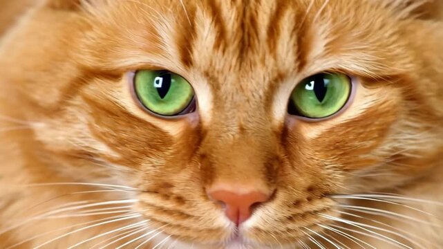 Close-up portrait of an orange tabby cat with striking green eyes