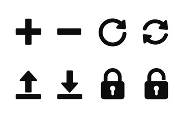 Obraz premium Simple icon set: plus, minus, rotate, sync, arrow, lock symbols