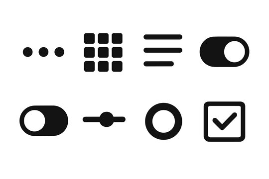 Minimalist user interface icons: toggle switches and menu symbols