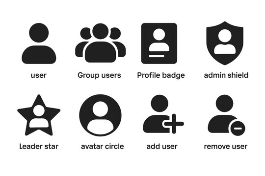 User interface icons set featuring profiles, groups, and admin tools