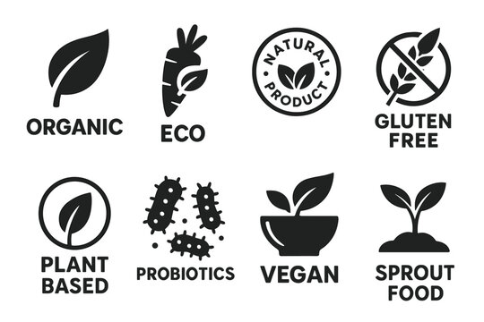 Organic and eco-friendly icons for vegan and gluten-free products