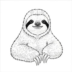 Obraz premium Cheerful Cartoon Sloth Line Drawing on Plain Background
