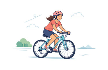Fototapeta premium Woman riding bicycle in outdoor scene, flat vector illustration