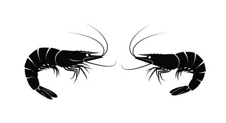 Two black shrimp facing each other in a simple graphic illustration