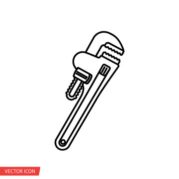 Plumbing Wrench Icon Vector Illustration - Simple Line Art Tool