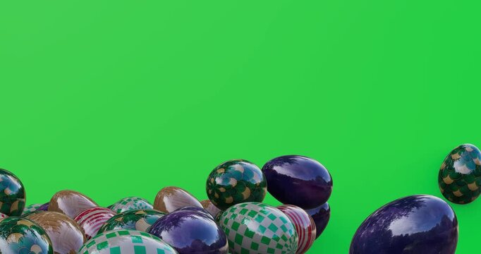 Falling decorated easter eggs green screen animation