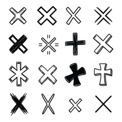 Obraz premium Collection of various hand drawn x and cross symbols in different styles
